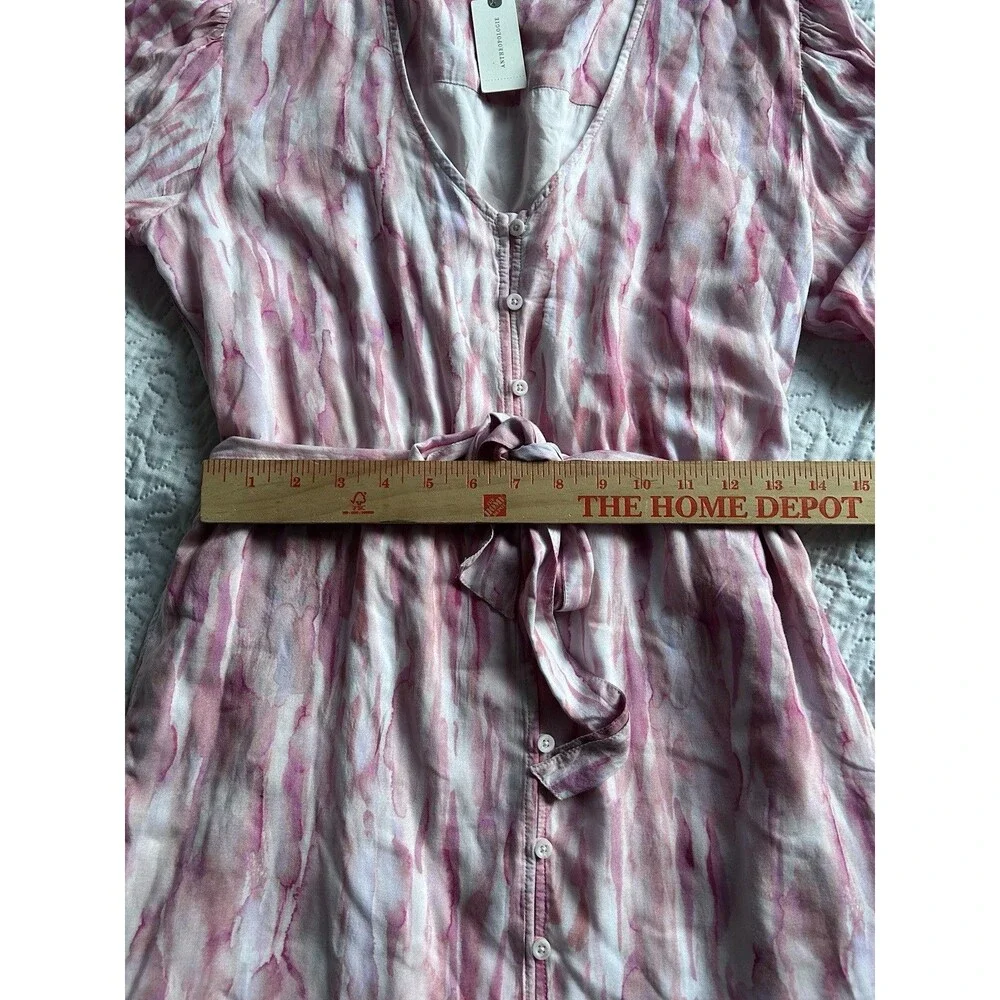 NWT Anthropologie Cloth & Store Pink Watercolor Button Front Mini Dress Size M